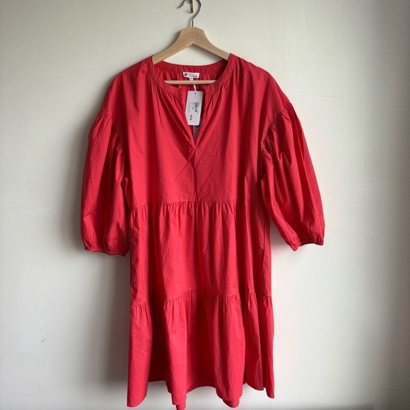 EVEREVE Sundry The Anywhere Babydoll Dress 3 Red Tiered Balloon Sleeves Cottage - Picture 10 of 11